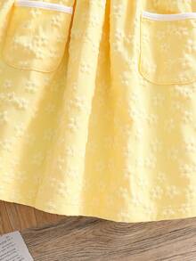 Girls Peter Collar Long Sleeve Base Layer Top & Yellow Jacquard Tank Dress 2pcs Set, Cute Casual Spring/Autumn - Yellow - View 4