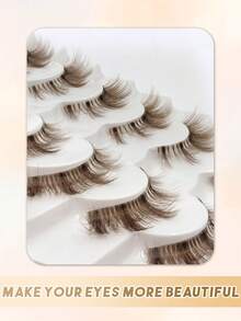 6 Pairs Brown Mascara-Effect Cat Eye Faux Mink False Eyelashes, Long Fluffy Natural Reusable Soft Lashes, Comfortable Wear, Suitable For Daily Makeup - Brown - View 5