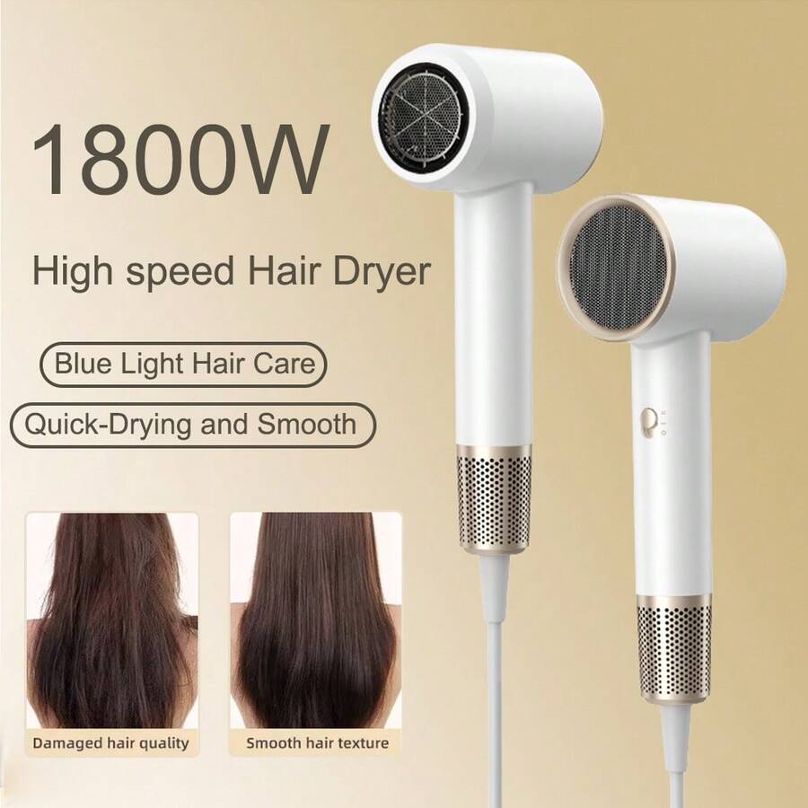 dilidili 1800W High-Speed Hair Dryer, 200 Million Negative Ions + Blue Light Hair Protection, NTC Intelligent Temperature Control Fast Drying Low Noise Home Hair Dryer, Comes With Styling Nozzle - White - View 1