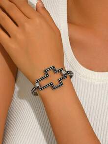 1pc Fashion Vintage Punk Gothic Style Alloy Open Cross Bracelet, Suitable For Women, Gift, Best Friend, Mother's Day, Daily Wear - Antique Silver - View 7