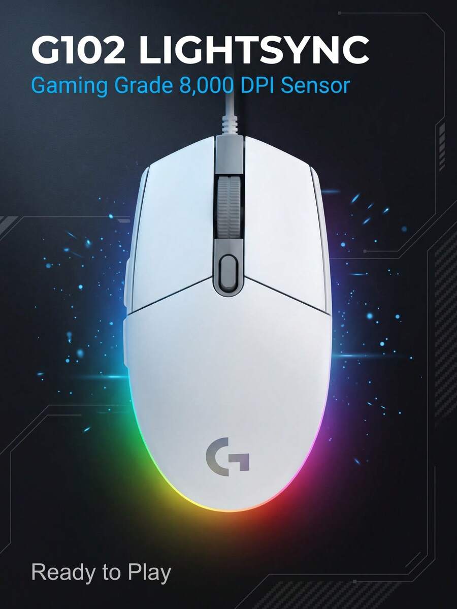 Logitech Mouse Gaming Berkabel G102, Desain Mekanik Ringan, Efek Pencahayaan RGB, Portabel, Desain Klasik, Genggaman Nyaman, Cocok untuk Tangan Ukuran Kecil hingga Sedang - View 1