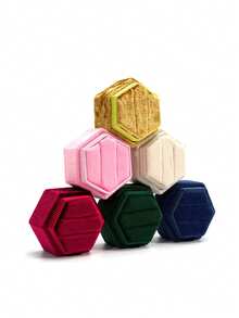 1 Elegant Hexagon Velvet Ring Display Box, White Engagement And Wedding Set Keepsake Box, Double Slot Ring Organizer, Valentine's Day Gift - Jewelry Box - View 4