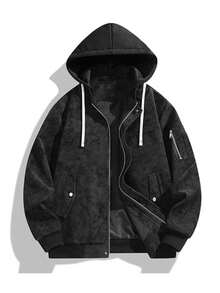 Men's Leather Jacket Autumn/Winter Casual Fashion Minimalist Outdoor Hooded Coat - Black - View 2