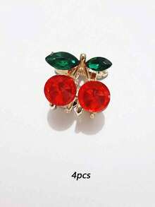 Metal Strip Rhinestone Mini Cherry Hair Clip, Women Girls Cute Rhinestone Claw Clip, Small Cherry Claw Clip For Half-Up Ponytail, Decorative Rhinestone Hair Accessory - Multicolor - View 12