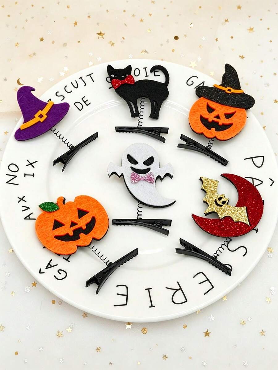Halloween Hair Clips Funny Non-Woven Fabric Hair Accessories Ghost Pumpkin Bat Black Cat Hat Party Matching Decoration - Multicolor - View 1