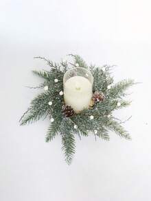 Anillos de vela con corona navideña, mini corona de pino, guirnalda artificial de cedro escarchado y piñas, soporte para anillos de vela para Navidad, boda, hogar, centro de mesa, puerta, ventana, silla y pared - Multicolor - Ver 4
