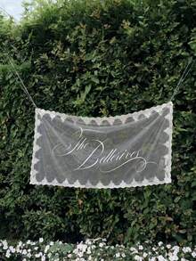 Custom Sideways Last Name Wedding Sign, Sheer Lace Fabric Backdrop, Boho Wedding Hanging Decor, Welcome Entrance - Multicolor - View 9