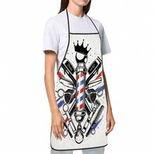 1pc Hair Salon Theme Apron, Polyester Material, High Quality Fabric, Unisex Barber Work Apron With Colorful Hair Styling Tools Print, Suitable For Barbers, Hairdressers And Beauty School Daily Work - Multicolor - View 6