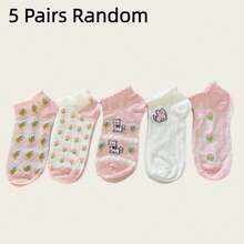 1/3/5/10 Pairs Elegant Floral Print Ankle Socks For Women, Non-Slip Breathable, Suitable For Spring & Summer - Pink - View 4