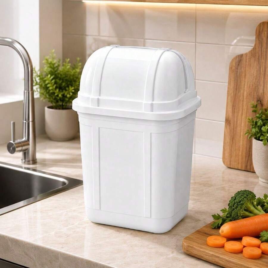 LIXEIRA COZINHA TAMPA RETRATIL 4 LITROS BRANCA CESTO LIXO 4L QUARTO BEBE PIA BANCADA COMPACTA PLASTICA RESISTENTE HIGIENICA - Visão 1