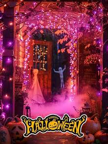 1pc/2PCS Halloween Decoration Solar 120LED Purple And Orange Fairy String Lights, 8 Modes Of Solar Flashing Fairy Lights, Outdoor Courtyard Party Halloween Decoration, Waterproof Copper String Lights - Solar Orange and Purple String Lights - View 9