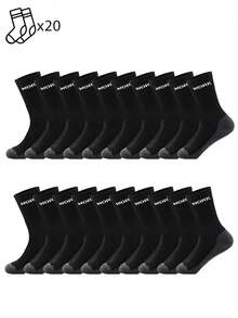 1/5/10/20 Pairs Men's Mid-Calf Socks, Grey Base Design, Work Letter Socks, Daily Casual Home Wear - Multicolor - View 21