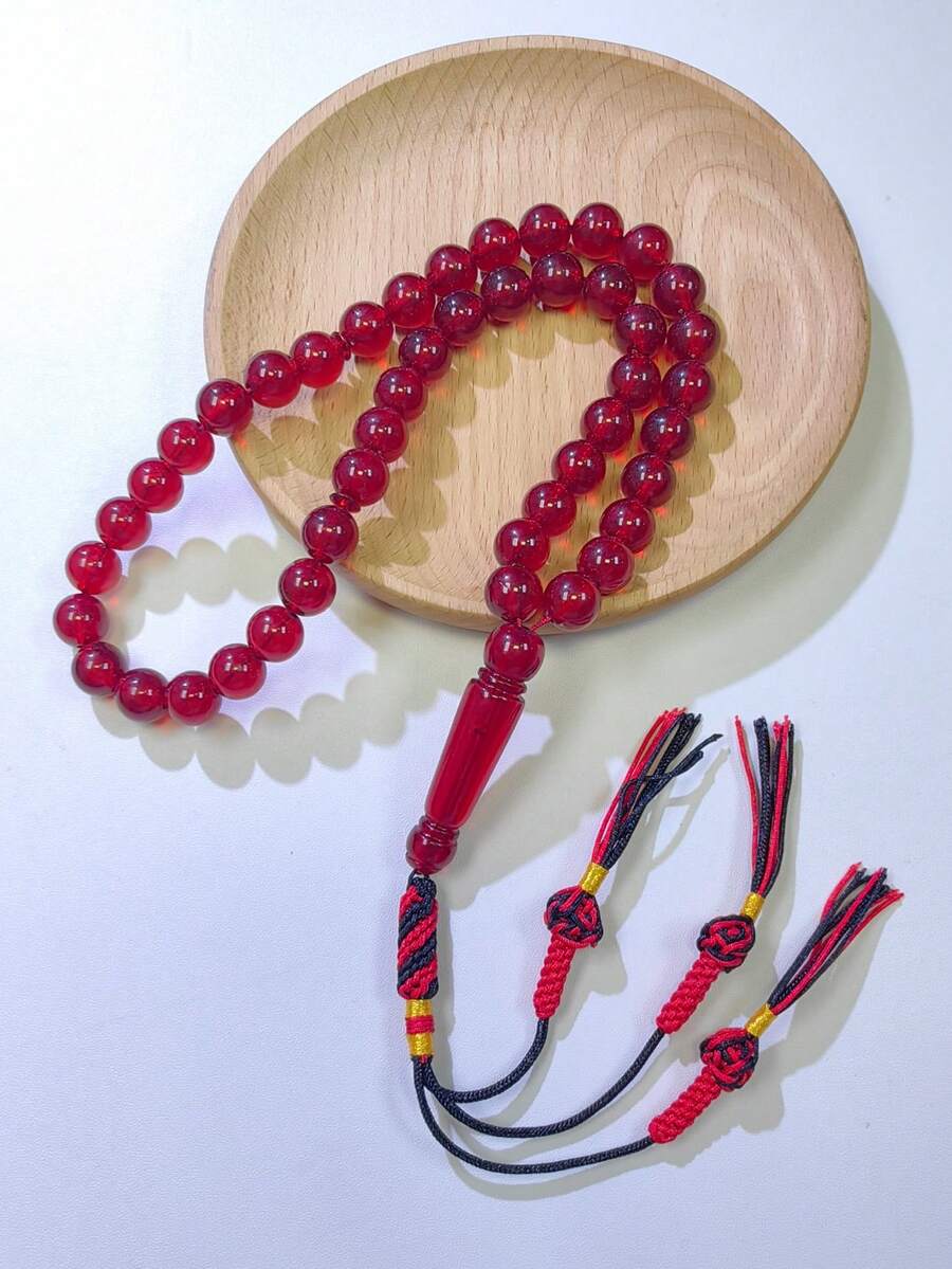1件紅色45顆10mm手工流蘇祈禱珠,阿拉伯風格中性祈禱珠,高品質樹脂材質 - 彩色 - 查看 1