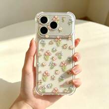 1 buah Casing Ponsel Anti Jatuh Motif Bunga Persegi Ins, Kompatibel dengan 17 16 15 14 13 12 11 Pro Max, Pelindung Ponsel Transparan Tahan Air, Tahan Guncangan, dan Tahan Gores - MultiWarna - View 1