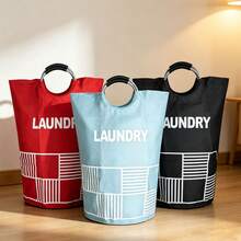 Large Foldable Laundry Storage Bin With Padded Handles, Sturdy Fabric Clothes Basket, Collapsible Storage Box, Convenient Home Organization Solution For Bedroom, Bathroom, Dormitory - Multicolor - View 1