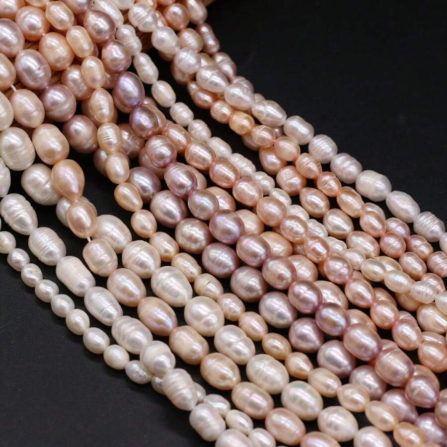 1 Strand 36cm Natural Freshwater Pearls Rice Oval Pearl Beads For Jewelry Making DIY Women Men Necklace Bracelets Handicrafts Accessories - Rice Pearl - View 1