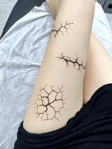 STARTTOOS 1pc Halloween Black Realistic Tree Branch Cracked Pattern Waterproof Temporary Tattoo Sticker For Face, Shoulder, Back, Leg, Cosplay Makeup Party Gift - Black - View 3