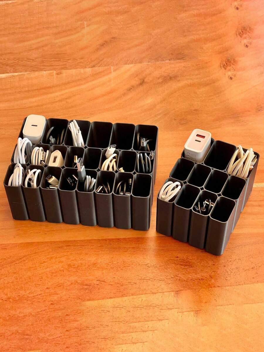 22/11-Slot USB-Kabel-Aufbewahrungsbox-Tablett, geeignet für elektronisches Zubehör, Kopfhörer, Festplatten und Datenkabel, multifunktionale Schreibtisch-Schublade Kabel-Organizer für Homeoffice - Verschiedenfarbig - Übersicht 1