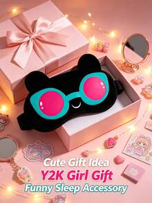 1PC Cute Black Neon Heart Glasses Sleep Mask With Cartoon Bear Ear Design, Soft Comfortable Eye Cover For Sleeping, Travel, Nap And Gift - KB Style - View 4