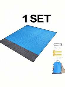 1pc 4-7 Person Outdoor Beach Mat, Waterproof Beach Mat, Extra Large Size, Sand-Proof, Easy To Fold, Quick Dry, Essential Beach Gear For Vacation, Cruise, Picnic And Camping. Includes Drawstring Pocket And Fixing Pegs. - Multicolor - View 11