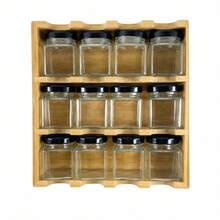 20.5x7cm Wood Bamboo Square Jar Set, Kitchen Storage Organizer, 12 Pieces, Random Color - D - View 3