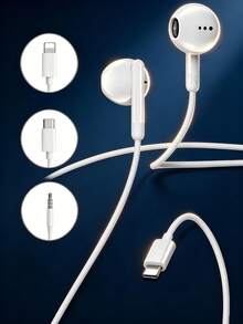Wired In-Ear Earphones, Compatible With IPhone Interface, Type-C USB-C Plug And 3.5mm Jack, Comfortable Fit, With Microphone, Suitable For Laptop And Mobile Devices - View 1