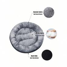 1 pieza Cama calmante para mascotas gris oscuro, cojín donut suave antianxiety, felpa coral redonda, base antideslizante lavable, cama lujosa para perros y gatos de razas pequeñas y medianas. - Gris Oscuro - Ver 5