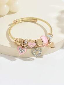 1 Peça Pulseira de Aço Inoxidável com Pingente de Múltiplos Elementos Fofa e Fashion para Mulheres, Adequada para Uso em Férias - Dourado - Visão 5