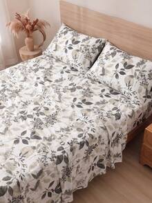 4-Piece Fashionable Floral & Leaf Pattern Bedding Set, Easy Care Soft Bedding, Floral Fitted Sheet Set (1 Flat Sheet + 1 Fitted Sheet + 2 Pillowcases), Deep Pocket Up To 11.8 Inches, Soft & Breathable, Back To School Dorm Bedding Set - Multicolor - View 7