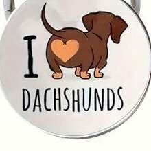 I Love Dachshund 臘腸狗鑰匙圈 可愛動物狗牌 合金鑰匙圈環 錢包包包背包吊飾 寵物愛好者 狗媽媽 狗爸爸禮物 - 白色 - 查看 3