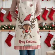 1pc Christmas Theme Women's Apron, Kitchen Oil-Proof & Waterproof Home Apron - Off-white - View 3