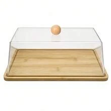 31x17.8x11cm Wood Bamboo Square Serving Tray With Lid, Cake Pastry Food Cover - View 4