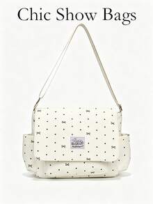 Women Messenger Shoulder Bag,Flap Satchel,Polka Dot Bow Print,Adjustable Strap,Multi‑Pocket Large Capacity,Daily School Travel Bag For Teen Girls - Multicolor - View 11