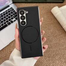 Casing Ponsel Kulit PU Kotak-kotak Minimalis Premium Berlapis Elektroplating Kompatibel dengan Galaxy Z Fold 8 Fold 8 Ultra 7 6 5 4 Casing Pelindung Bisnis Anti-Jatuh Lengkap Tersedia Pengisian Daya Nirkabel - Hitam - View 10