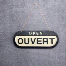 Reversible Wooden Business Sign: Open Welcome / Closed Ferme, Double Sided Door Hanging Plaque For Store Cafe - 1PC - View 3