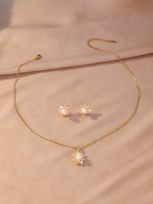3pcs/Set Gentle Gradient Cubic Zirconia Surrounded Faux Pearl Sunflower Pendant Necklace & Earrings Set, Suitable For Women's Daily Commute Wear - Sunflower Set - View 8