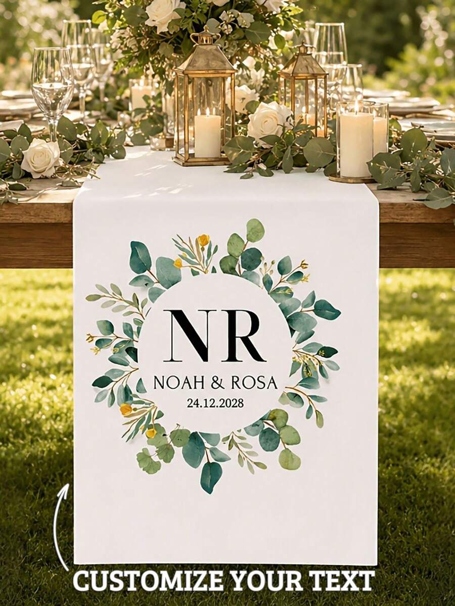 1pc Custom Printed Table Runner For Anniversary, Bespoke Name And Date Runner, Personalized Bridal Shower Decor, Engagement Gift - Multicolor - View 1