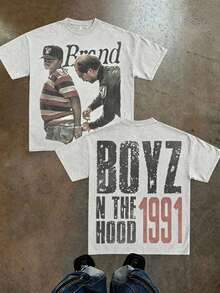 Boyz N The Hood 1991 T-Shirt Retrò in Cotone da Uomo, Stile Grunge Stampato, Abbigliamento Streetwear, Abbigliamento Cristiano, T-Shirt Grande, Maglietta con Gesù, Grafica Y2K - Grigio - Visualizzare 6