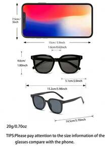 1 pieza Gafas de sol de moda unisex clásicas con marco cuadrado y protección UV en color gris - Gris - Ver 3