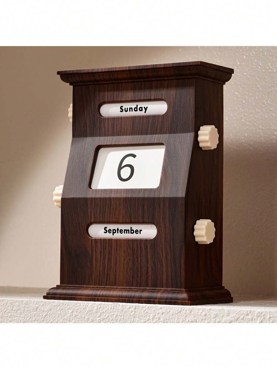 Vintage Style Perpetual Calendar, Permanent Desktop Calendar, 2 Colors Available, Displays Month, Date And Day Of The Week. Rotatable High-End Business Desktop Calendar Ornament, ABS Material - Multicolor - View 1