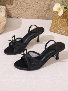 Square Toe Thin Heel Back Strap Fashion Peep Toe Sandals Outdoor Wear Women's Sexy Open Toe Bow Knot Square Toe High Heel Sandals - Black - View 1