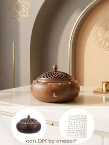1pc/Set Zen-Style Wooden Flat Incense Burner, Vintage Copper Mesh Lid Aromatherapy Diffuser, Suitable For Home Decor, Bedroom, Living Room (As Centerpiece), Office, Home Aesthetics, Also As Birthday Gift, Graduation Gift, Anniversary Commemoration, Gift, Yoga Studio And Party, Creating An Elegant Atmosphere. (Due To Different Production Batches, There May Be Slight Color Differences.) - Multicolor - View 16