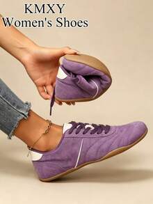 KMXY New Women's Shoes: Training Shoes, Round Toe, Low Cut, Flat Sole, Comfortable, Versatile, Sports/Casual, Colorblock Sneakers, Fashionable, Suitable For All Seasons - Purple - View 3