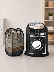 2pcs/Set Large Capacity Drawstring Laundry Bag (Washing Machine Pattern) And Clothes Storage Basket Set - Durable And Sturdy, Suitable For Travel, Dorm, School And Home Storage. Extra Large Washing Machine Pattern Laundry Bag, Reinforced Drawstring Design, Machine Washable, Ideal For Travel Clothes Storage, Closet Organization And Bedroom Storage. - Multicolor - View 6