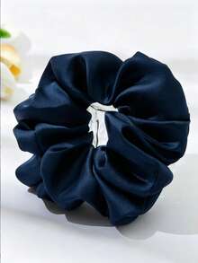 1pc Women's Minimalist Fashionable Oversized Satin Scrunchie, Solid Color Elegant Hair Accessory - Navy Blue - View 2