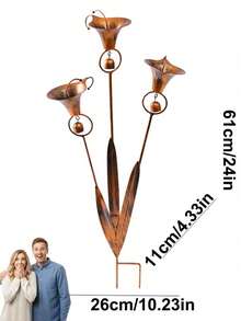 Iron Art Wind Chime Flower Stake, Antique Bronze Vintage Texture, Three Bells Gently Swaying With Pleasant Sound. Suitable For Potted Plants And Gardens, Adding Pastoral Poetic Charm To Corners, Wind Blowing Bells Ringing, Creating A Full Atmosphere. - A - View 6