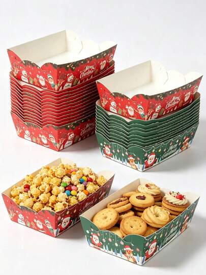 6pcs Christmas Paper Plates, Christmas Party Disposable Snack Trays, Paper Food Trays, Food Containers, Cookie Baking Trays, Popcorn Boxes With Santa Claus And Christmas Tree Patterns, Merry Christmas Decorations, Christmas Table Decor, Christmas Party Supplies, Christmas Home Decor, Kitchen Supplies, Christmas Gift Boxes, Christmas Paper Food Boat Trays