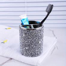 Sparkling Rhinestone Toothbrush Holder, Shiny Sequin Divided Storage Cup, Decorative Countertop Organizer, Suitable For Toothbrushes, Toothpaste, Makeup Brushes, Fashionable Vanity Decor For Home, Dorm And Hotel Bathrooms - Pink - View 5