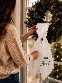 1pc Customized White Front Door Wreath Ribbon, Blank Satin Wreath Band, Embroidered Letter Pattern Solid Color Ribbon Accessory, Suitable For Christmas Party, Yard, Doorway, Indoor And Outdoor Wall - Multicolor - View 3