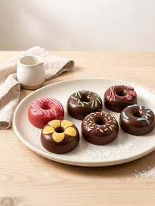 6-Cavity Patterned Donut Silicone Baking Mold, 6-Grid Patterned Donut Mold, 3D Patterned Round Donut Chocolate Cake Mold, Multi-Patterned Donut Jelly Handmade Soap Silicone Baking Tray, Suitable For Donut Theme Party, Birthday Dessert Table, Afternoon Tea Snacks, Party Desserts, Chocolate, Mousse Cake, Jelly, Aromatherapy Candle, Handmade Soap - Multicolor - View 7